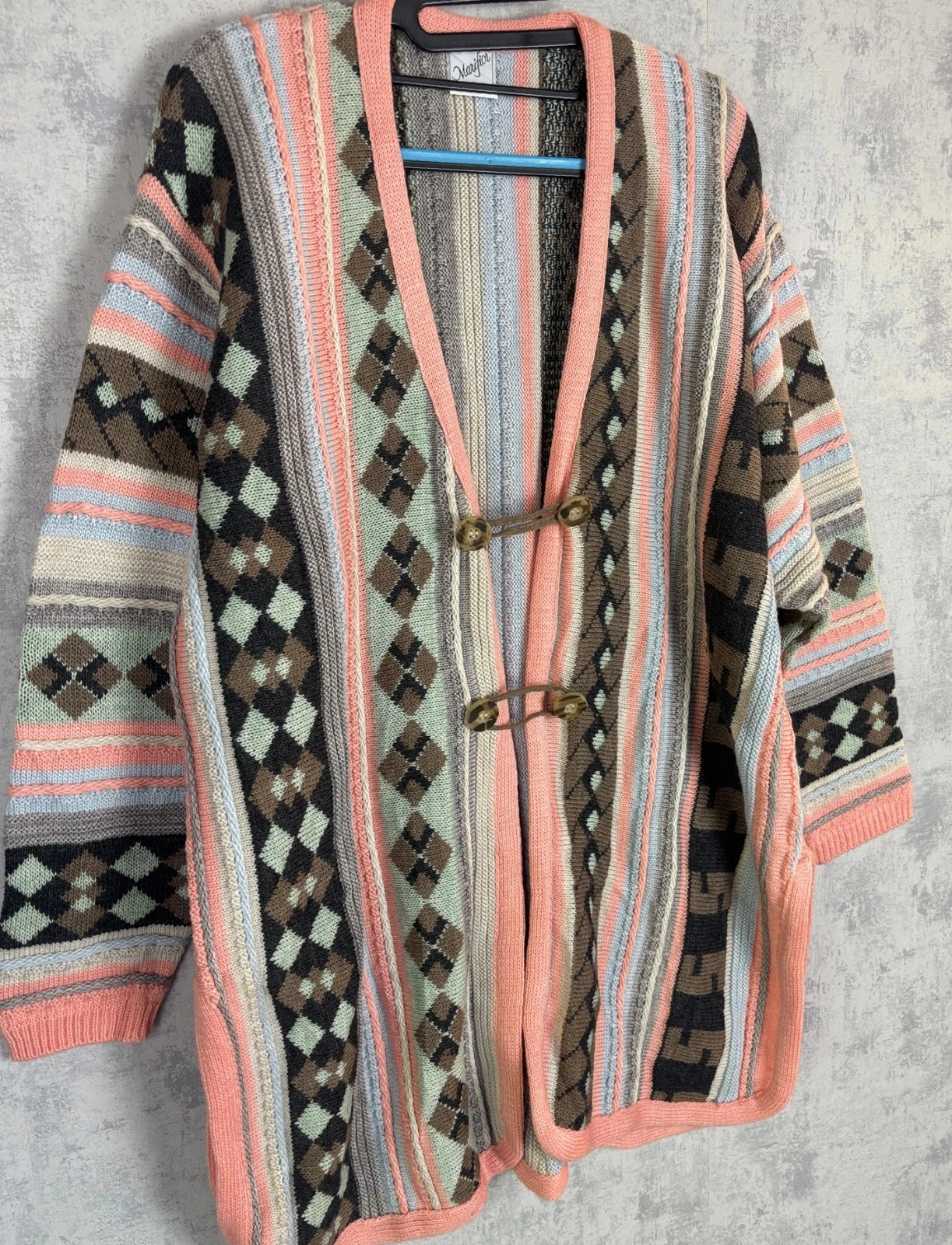 Marifior Coogi style Vintage Long Geometric Pattern Multicolor Coral Vest | 50% Wool | Size L – photo 3